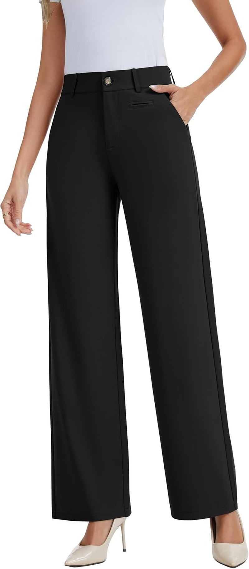 Office Dress Pants for Women Stretch High Waisted Casual Business Long Trousers with Deep Pockets