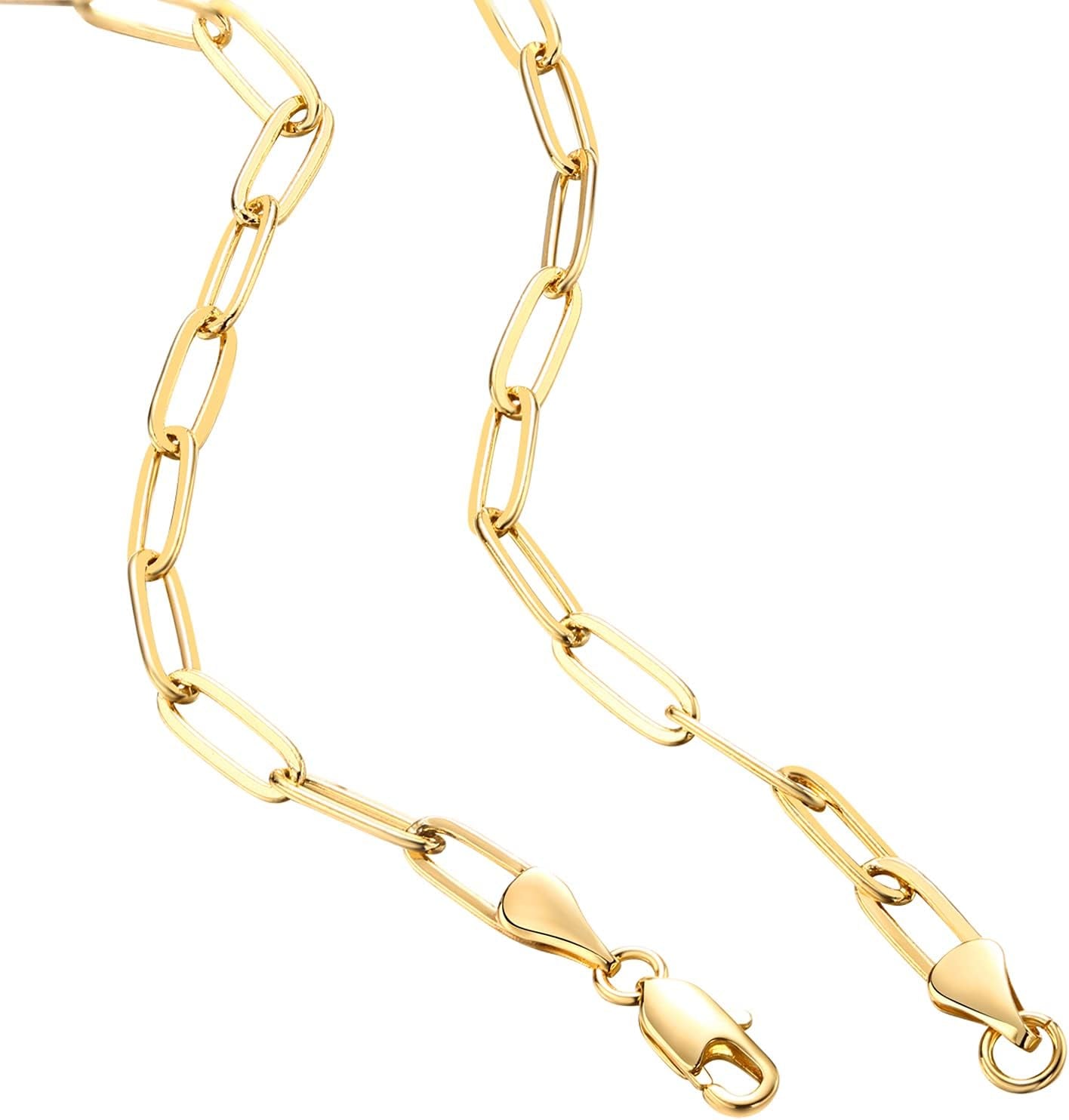 14K Gold Plated Curb Paperclip Box Sphere Bead Snake Herringbone and Figaro Chain Adjustable Necklace