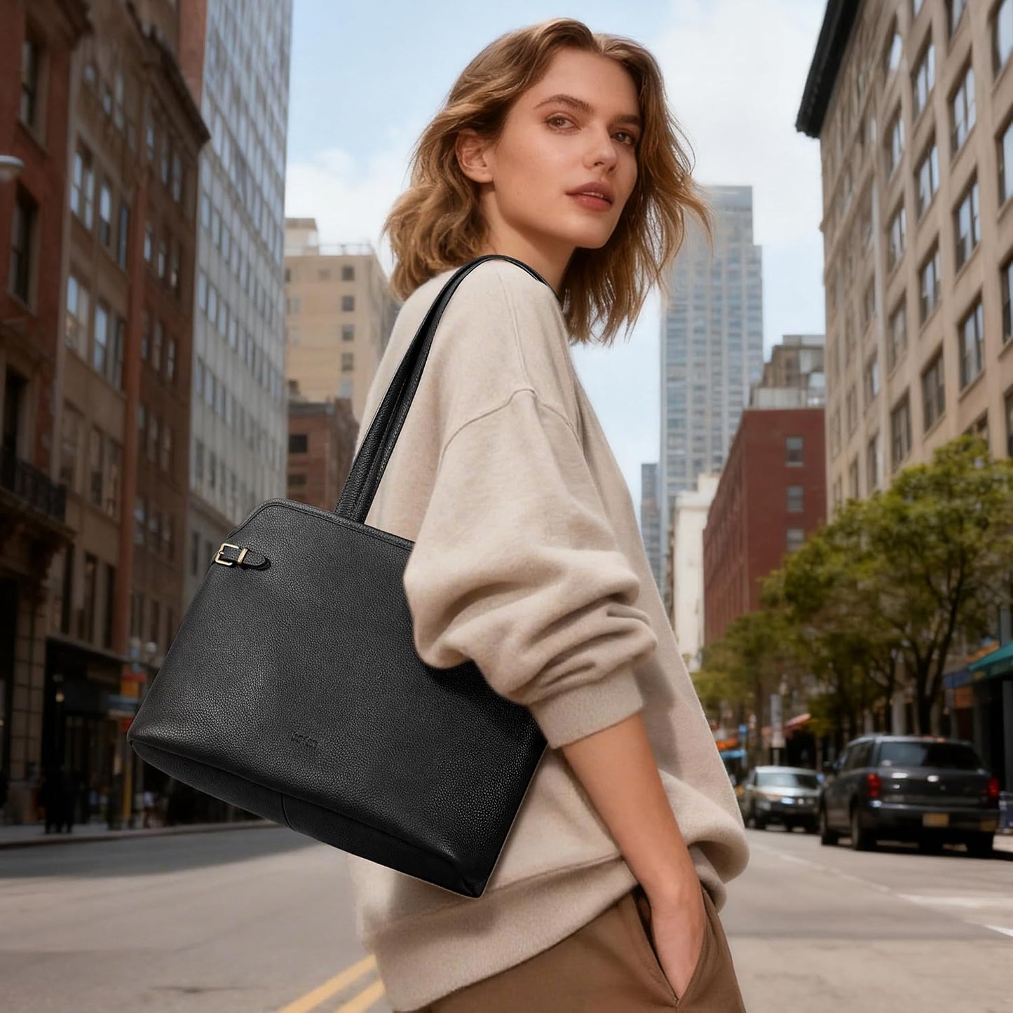 Genuine Leather Tote Bag for Women Medium, Soft Leather Shoulder Handbag, Vintage Satchel Purse for Work Daily Use