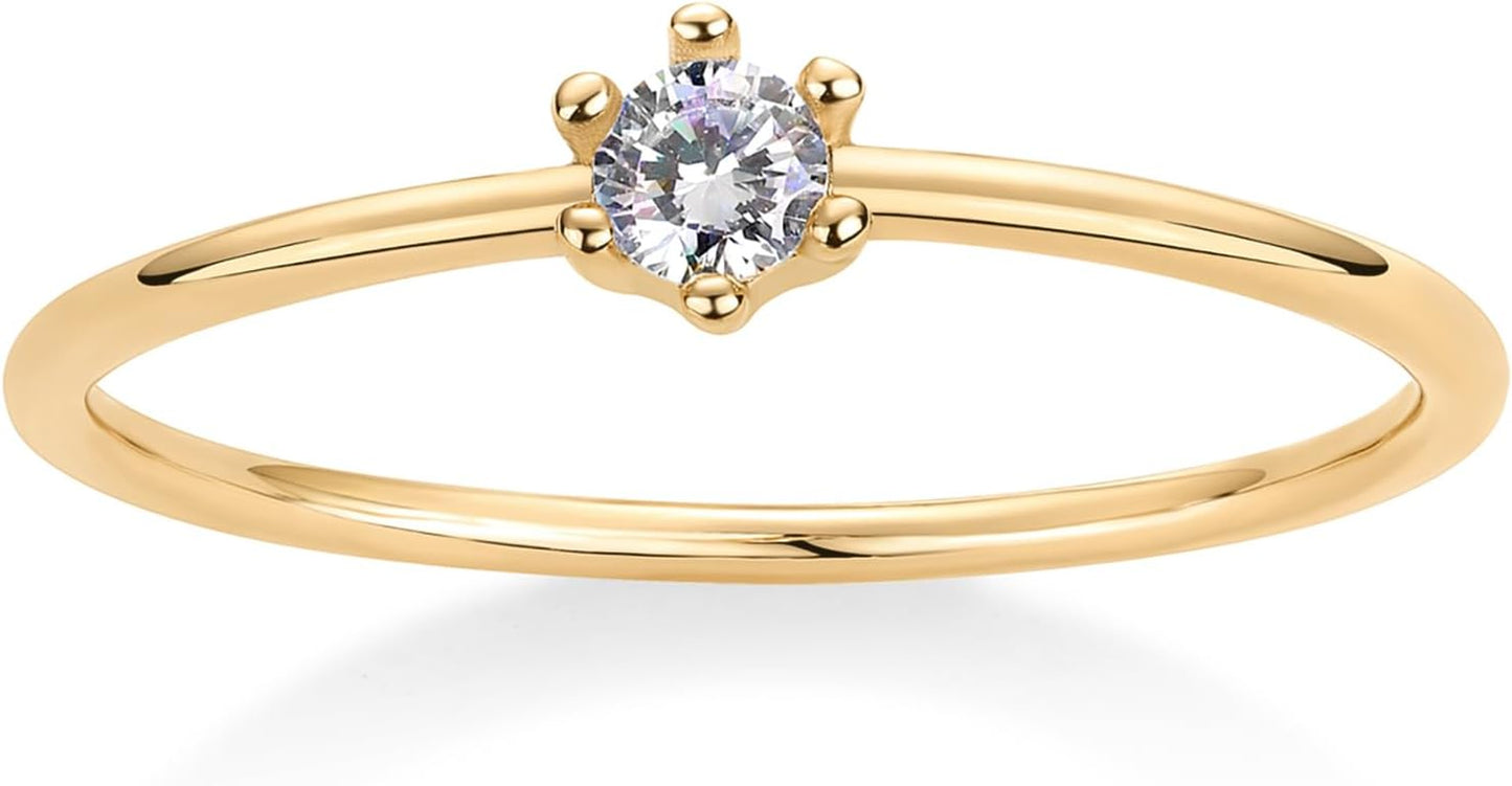 18K Gold Plated Marquise round Mini Cubic Zirconia Stackable Rings for Women | Dainty Stacking Thin Band for Women