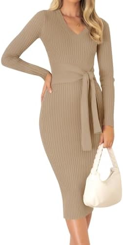 The Knit Sweater Dress in beige — full length
