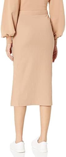 The Ribbed Knit Skirt in beige — back slit detail