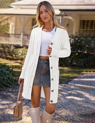 The Open Cardigan in beige, cable knit detail