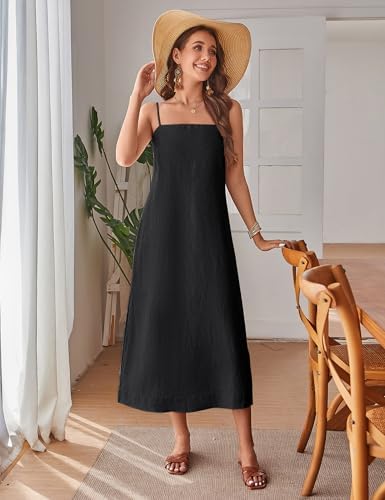 The Linen Column in black, side slit detail
