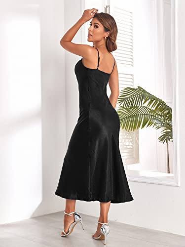 The Cowl-Neck Slip Dress in black — adjustable strap detail