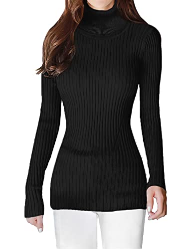 The Fine-Rib Turtleneck in black — neckline detail