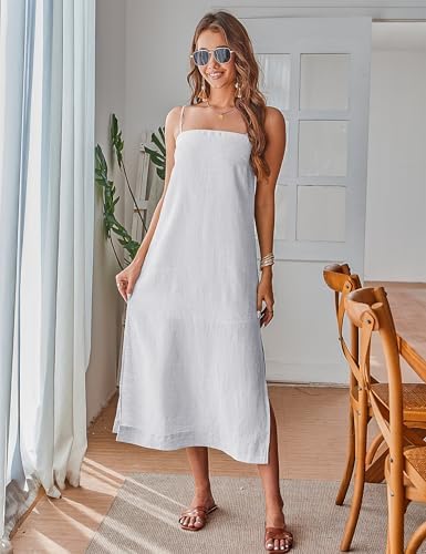 The Linen Column in white, square neck detail