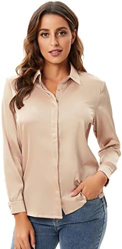The Satin Blouse in blush, front view