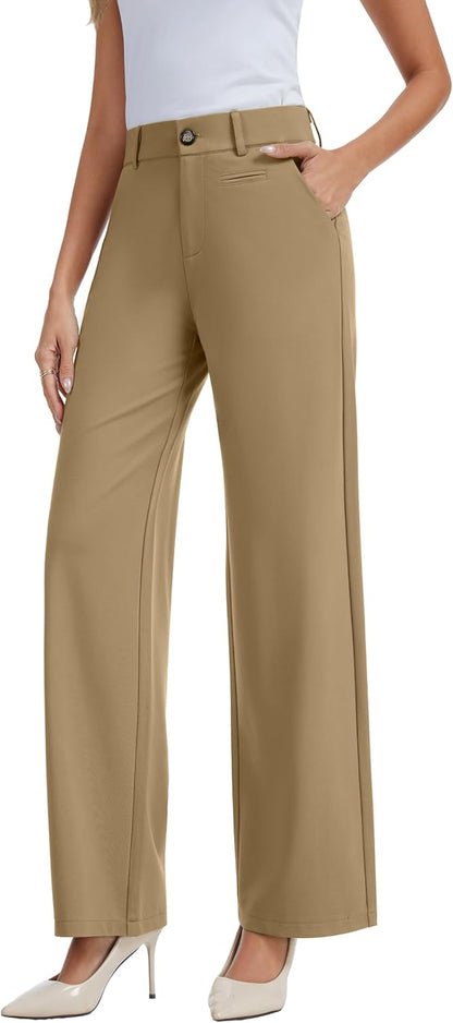 Office Dress Pants for Women Stretch High Waisted Casual Business Long Trousers with Deep Pockets