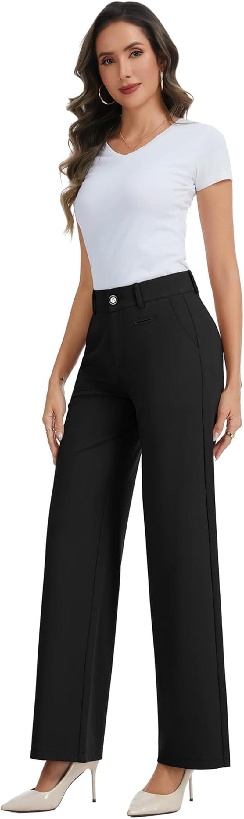 Office Dress Pants for Women Stretch High Waisted Casual Business Long Trousers with Deep Pockets