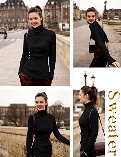 The Fine-Rib Turtleneck in black — slim ribbed knit