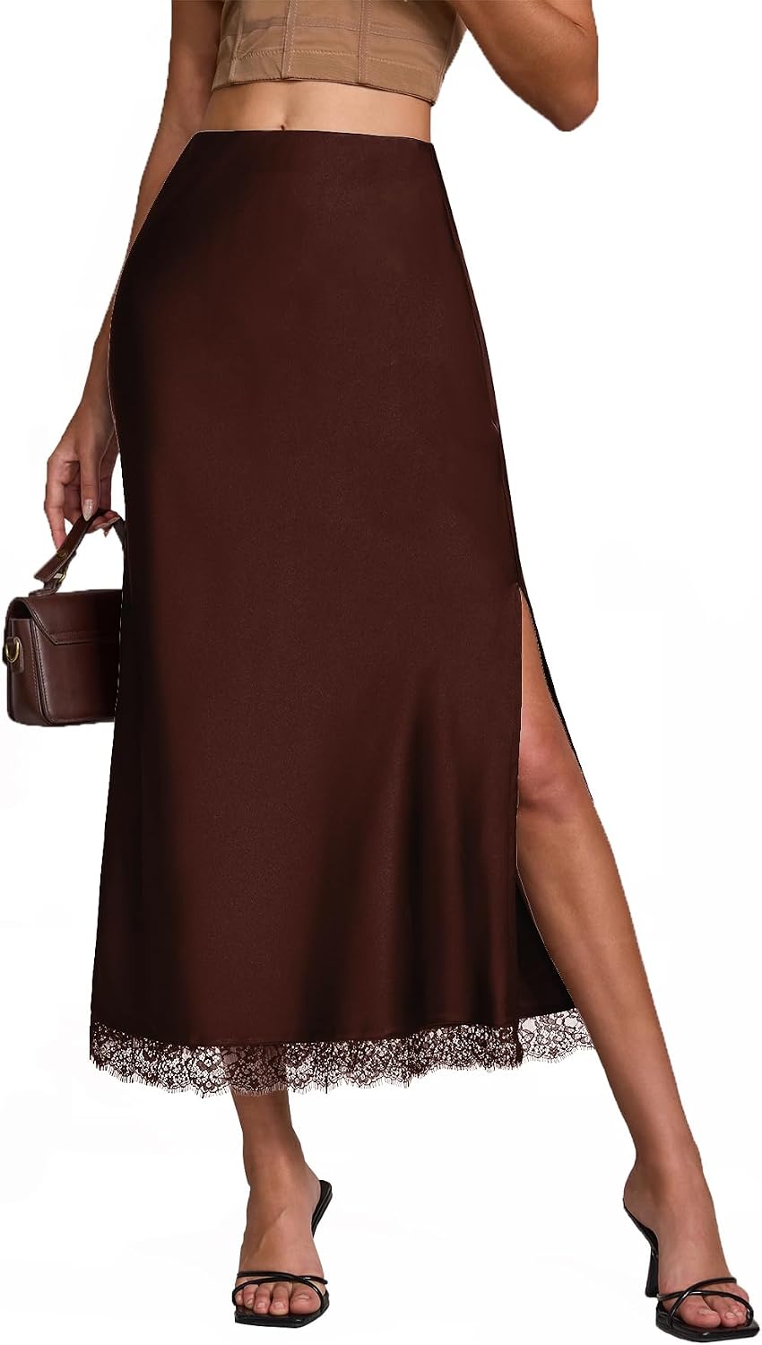 Womens Satin Silk Maxi Slit Skirt Elastic Waistband Leopard Print Maxi Long Satin Slit Skirts for Women