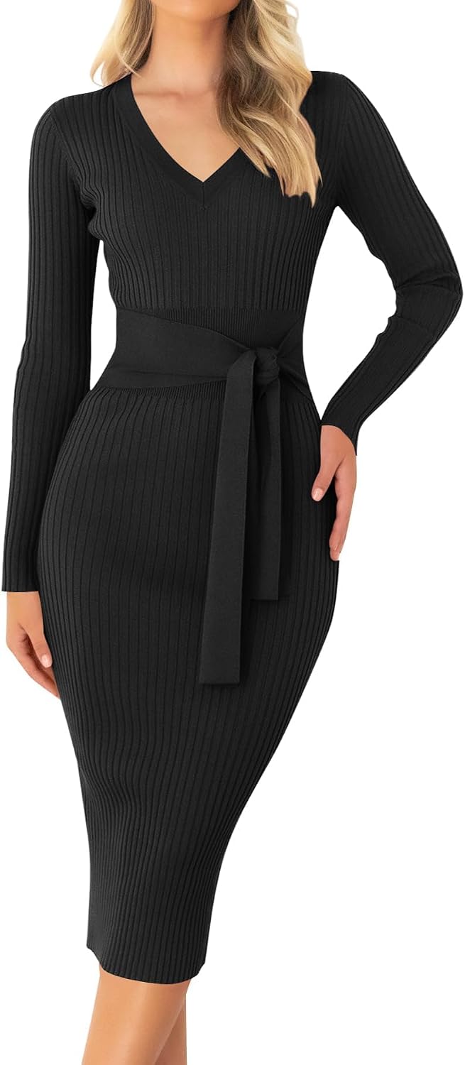 The Knit Sweater Dress in black — front view