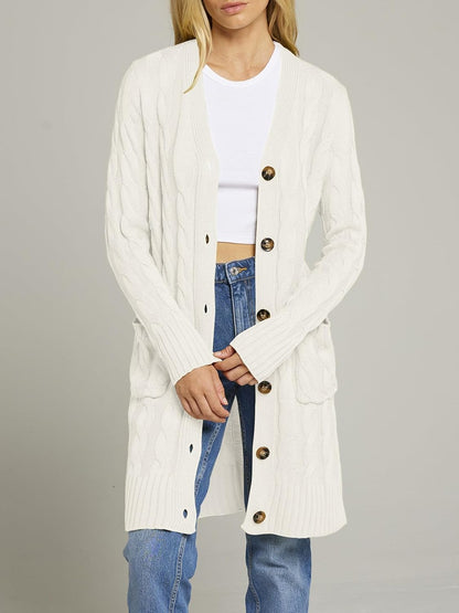 Women'S Fall Cable Knit Button Long Cardigan Sweater | Button Front, Long Sleeve, Chunky Knit, Open Front, V Neck, Loose Fit, Side Pockets, 2026 Winter, Casual Outerwear