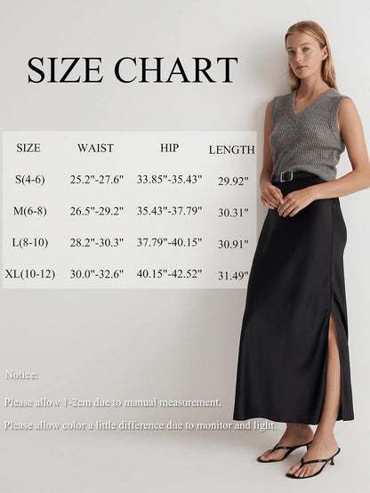 Womens Satin Silk Maxi Slit Skirt Elastic Waistband Leopard Print Maxi Long Satin Slit Skirts for Women