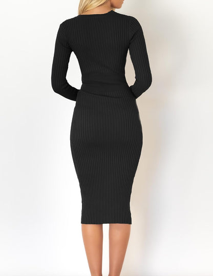 The Knit Sweater Dress in black — back view