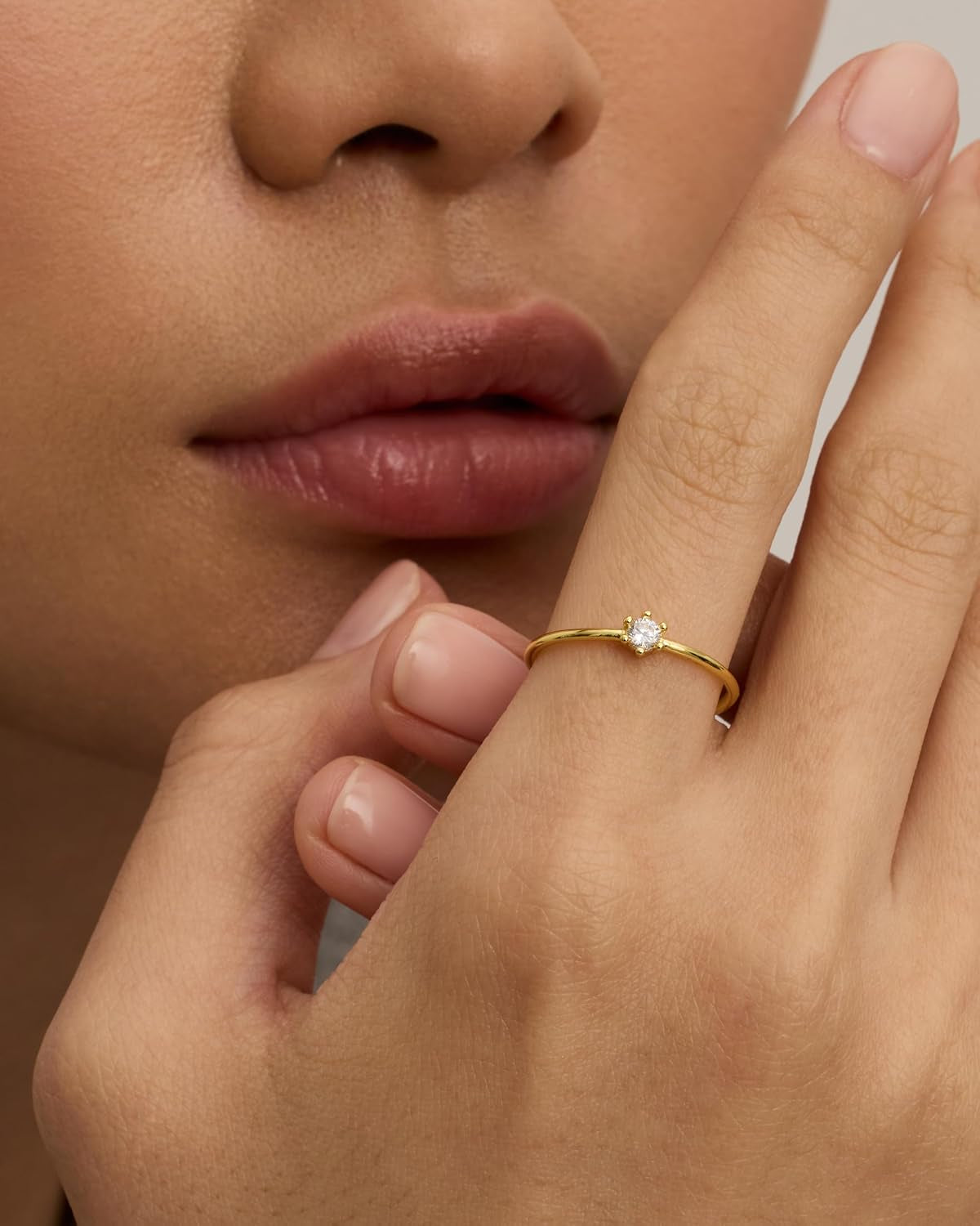 18K Gold Plated Marquise round Mini Cubic Zirconia Stackable Rings for Women | Dainty Stacking Thin Band for Women