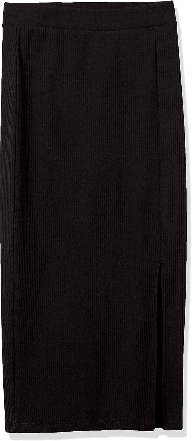 The Ribbed Knit Skirt in black — flat, full length