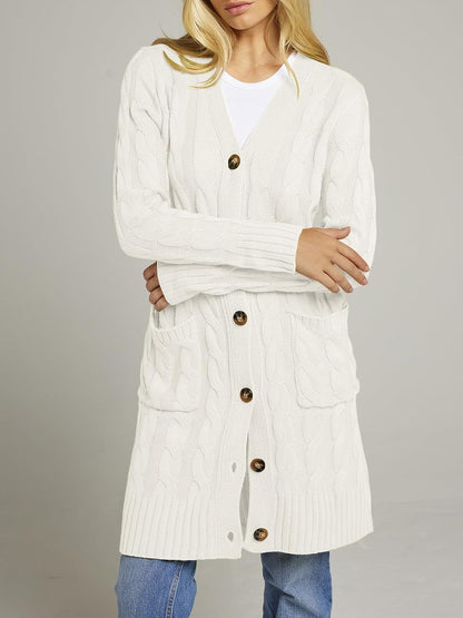 Women'S Fall Cable Knit Button Long Cardigan Sweater | Button Front, Long Sleeve, Chunky Knit, Open Front, V Neck, Loose Fit, Side Pockets, 2026 Winter, Casual Outerwear