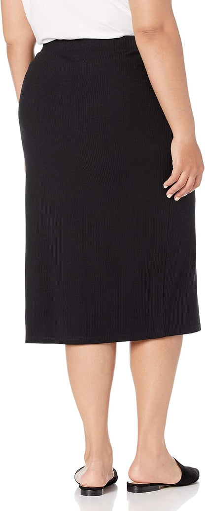 The Ribbed Knit Skirt in black — back view