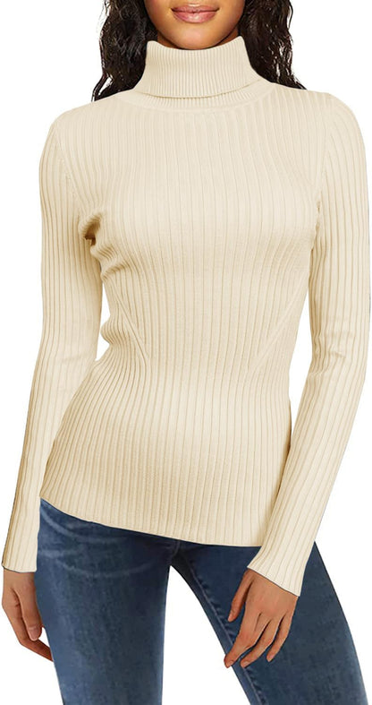 Turtleneck Ribbed Sweaters for Women Cute Sexy Knitted Warm Fitted Sweater