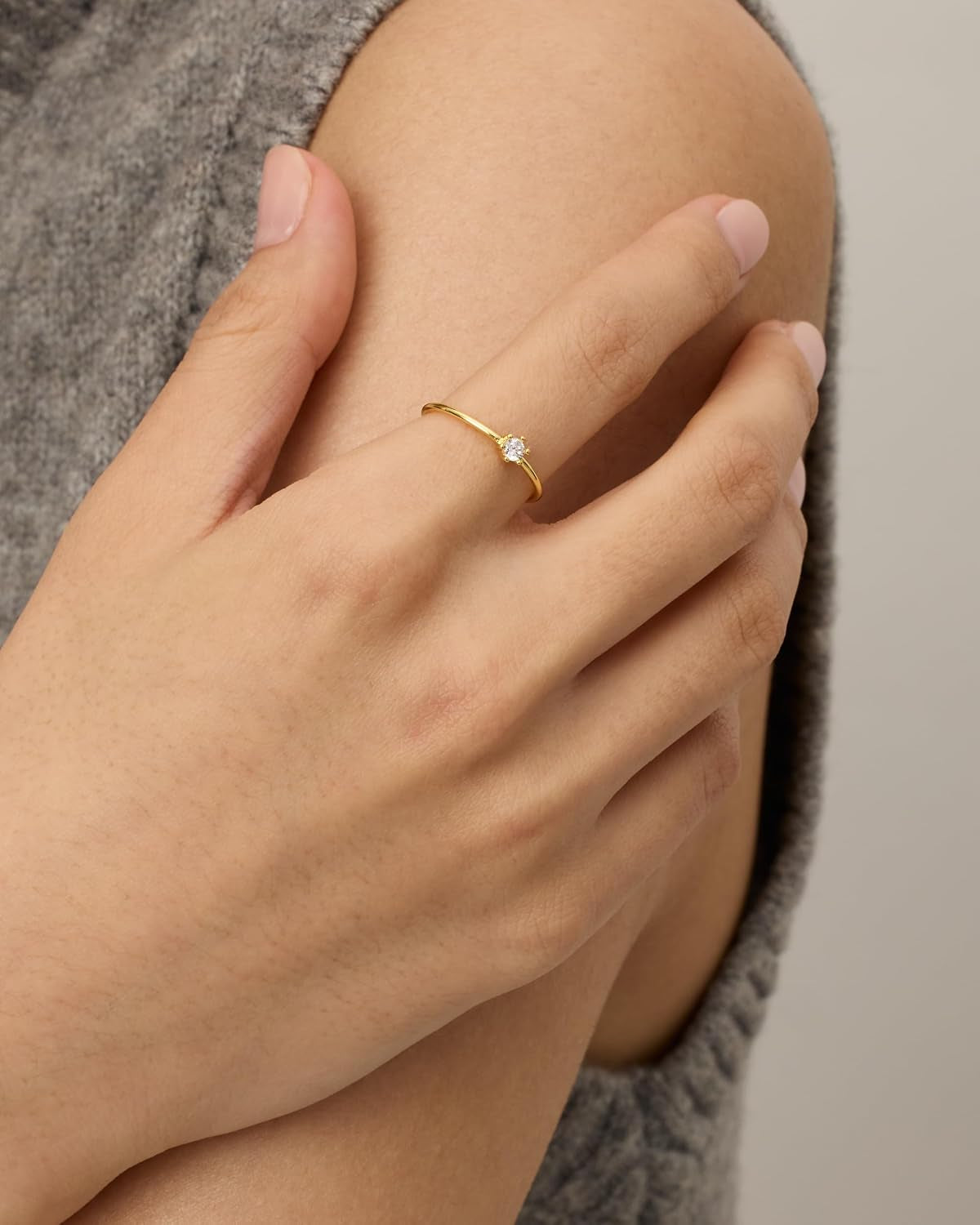 18K Gold Plated Marquise round Mini Cubic Zirconia Stackable Rings for Women | Dainty Stacking Thin Band for Women