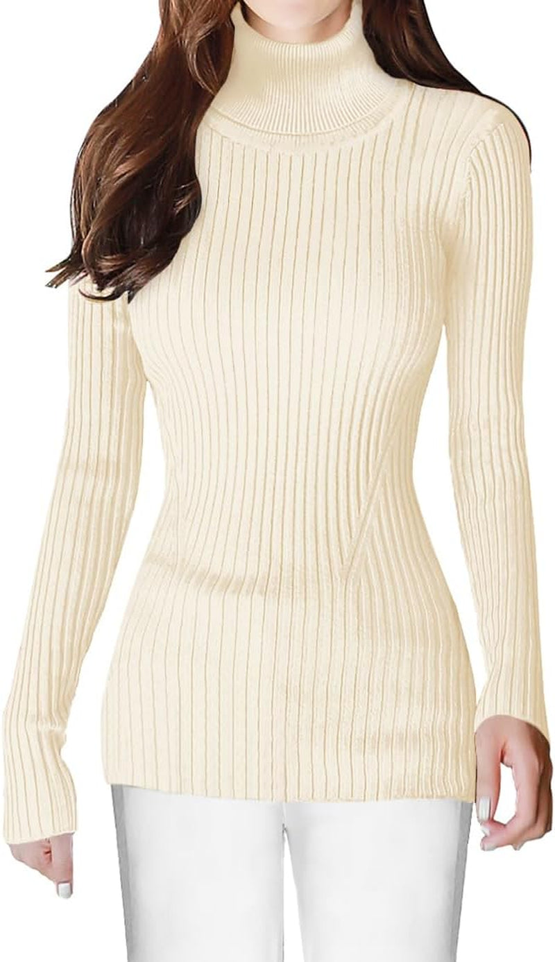Turtleneck Ribbed Sweaters for Women Cute Sexy Knitted Warm Fitted Sweater