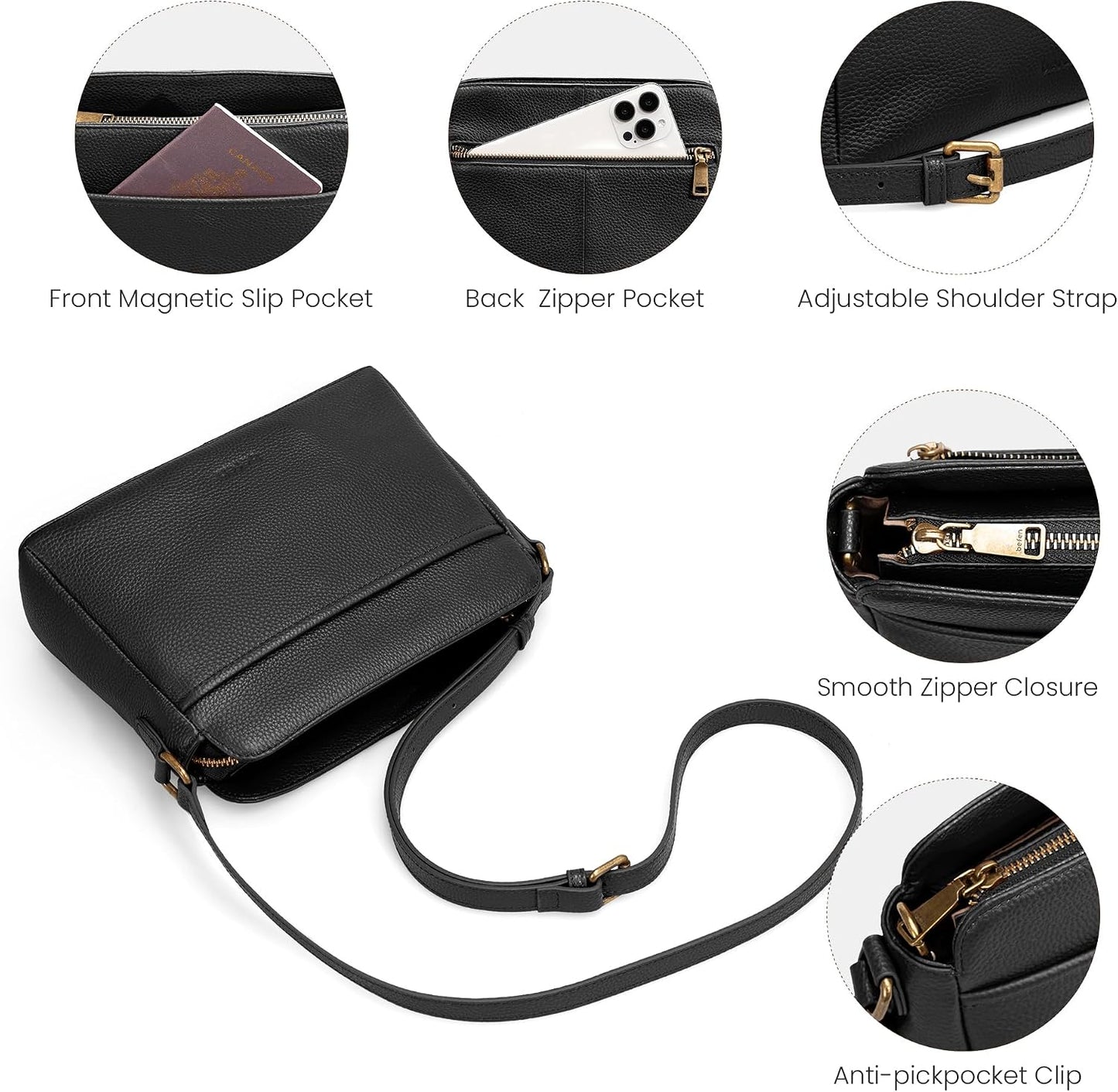 Anti-Theft Crossbody Bag for Women Genuine Leather, Small Cross Body Shoulder Handbags with RFID Card Slots