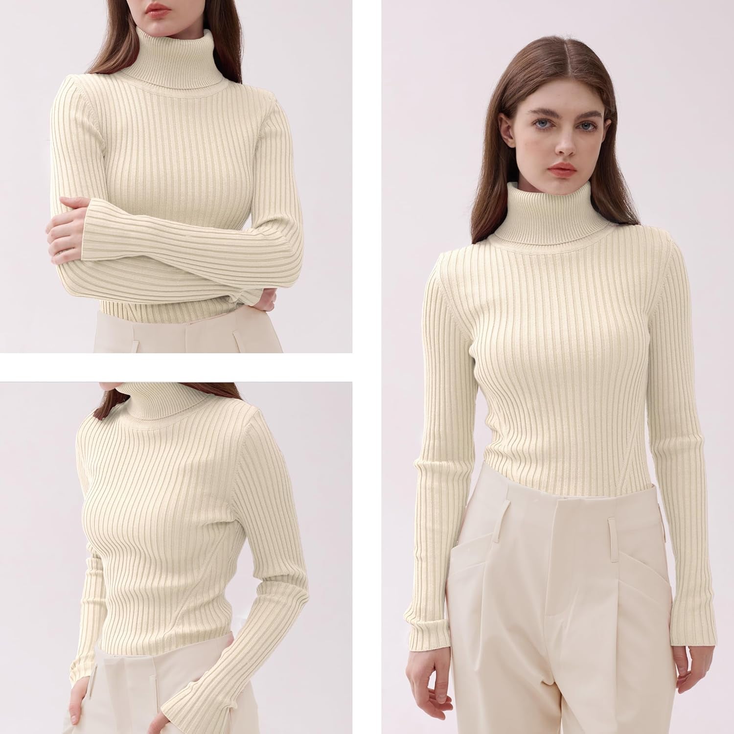 Turtleneck Ribbed Sweaters for Women Cute Sexy Knitted Warm Fitted Sweater