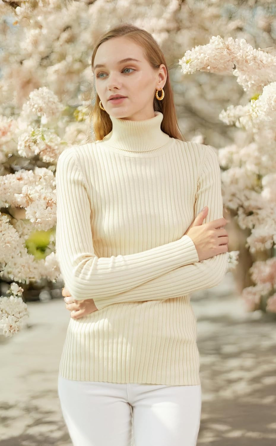 Turtleneck Ribbed Sweaters for Women Cute Sexy Knitted Warm Fitted Sweater